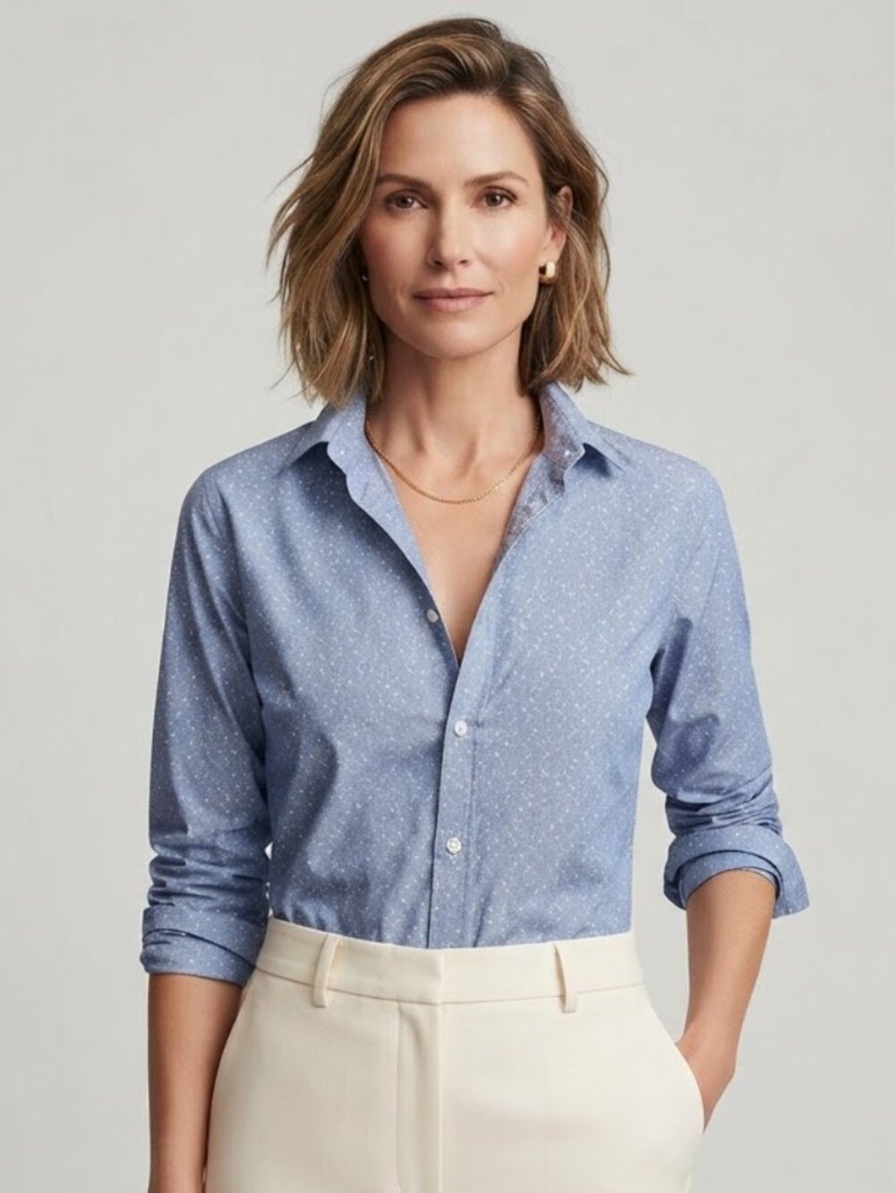 Frank & Eileen Barry Tailored Italian Cotton Shirt Blue with White Stars